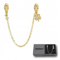 Łańcuszek Złoty Zabezpieczający Do Bransoletki Modułowej Koniczynka S925