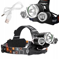 Latarka Czołowa 3Xled Czołówka Na Czoło Mocna 1000 Lumen 300M Zasięg