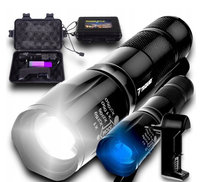 Latarka Taktyczna 2W1 Led + Uv Survivalowa Zoom Wojskowa Akumulatorowa Z Ładowarką ASATO