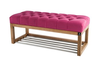 Ławka na buty 100cm EMRAWOOD drewno lite kolor naturalny siedzisko pikowane kolor różowy - Emra Wood Design