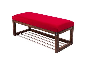 Ławka na buty LPG-4 120cm EMRAWOOD drewno lite kolor orzech siedzisko gładkie kolor czerwony - Emra Wood Design