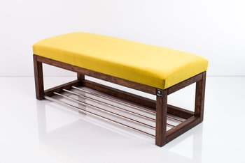 Ławka na buty LPG-4 120cm EMRAWOOD drewno lite kolor orzech siedzisko gładkie kolor żółty - Emra Wood Design