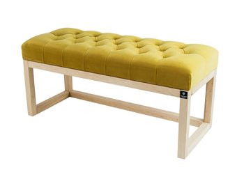 Ławka na buty LPP-2, 115 cm EMRAWOOD drewno lite, kolor naturalny siedzisko pikowane, kolor żółty - Emra Wood Design