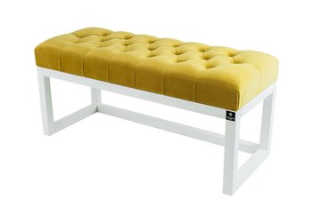 Ławka na buty LPP-2, 150 cm EMRAWOOD drewno lite, kolor biały, siedzisko pikowane, kolor żółty - Emra Wood Design