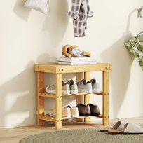 Ławka na buty z bambusa, półka na buty z 2 półkami, siedzisko, do przedpokoju i strefy wejściowej, 50 × 28 × 45 cm, naturalny