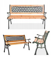 Ławka ogrodowa drewniana z oparciem metalowa rama