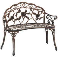 Ławka ogrodowa metalowa Outsunny 2-osobowa, styl retro, parkowa, z kwiatowym wzorem, ławka balkonowa, udźwig 240 kg, na balkon, taras, do ogrodu, 100 x 54 x 78 cm, brąz