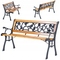 ŁAWKA OGRODOWA PARKOWA DREWNIANA 127cm ŁAWECZKA Z OPARCIEM ŻELIWNA RÓŻE