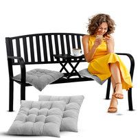 Ławka ogrodowa z oparciem i poduszkami Heckermann HM-127 metalowa + stolik kawowy