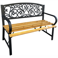 Ławka ogrodowa z oparciem NERINA drewno 118 x 51,5 cm nogi metalowe czarna