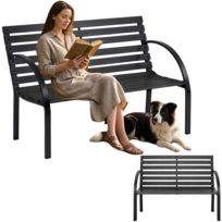 Ławka Parkowa Ogrodowa Z Oparciem Na Taras Ogród Metalowa Drewniana Czarna