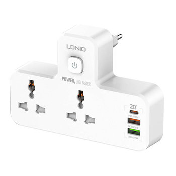 Ldnio, Listwa zasilająca  SC2311 z 2 gniazdami AC 2USB USB-C 2500W z lampką nocną EU/US, Biały - LDNIO