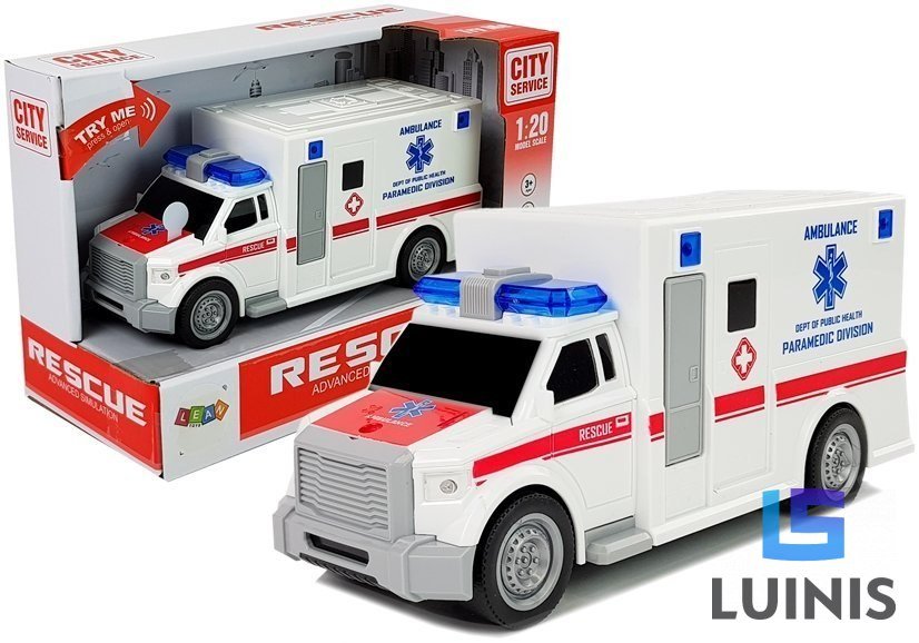 Фото - Машинка Lean Toys, ambulans z napędem frykcyjnym biały na baterie 1:20 z dźwiękiem