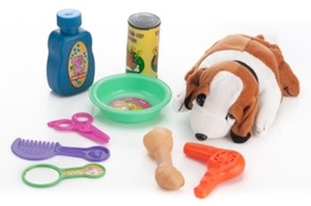 Lean Toys, pies w budzie z akcesoriami do pielęgnacji - Lean Toys