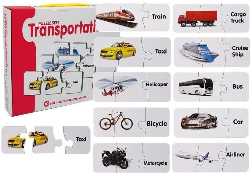 Puzzle Edukacyjne Układanka Transport 10 Połączeń, 30 el., gra edukacyjna,Lean Toys