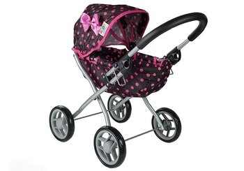 LEANToys, wózek dla lalek Alice, czarny w różowe groszki - Lean Toys