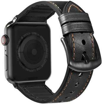 Leather + Silicone Band Skórzany Pasek Apple Watch 1/2/3/4/5/6/7/SE 38/40/41 (Black) - D-pro