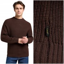 Lee CHUNKY CREW NECK Arabica gruby luźny brązowy wełniany sweter męski S LEE