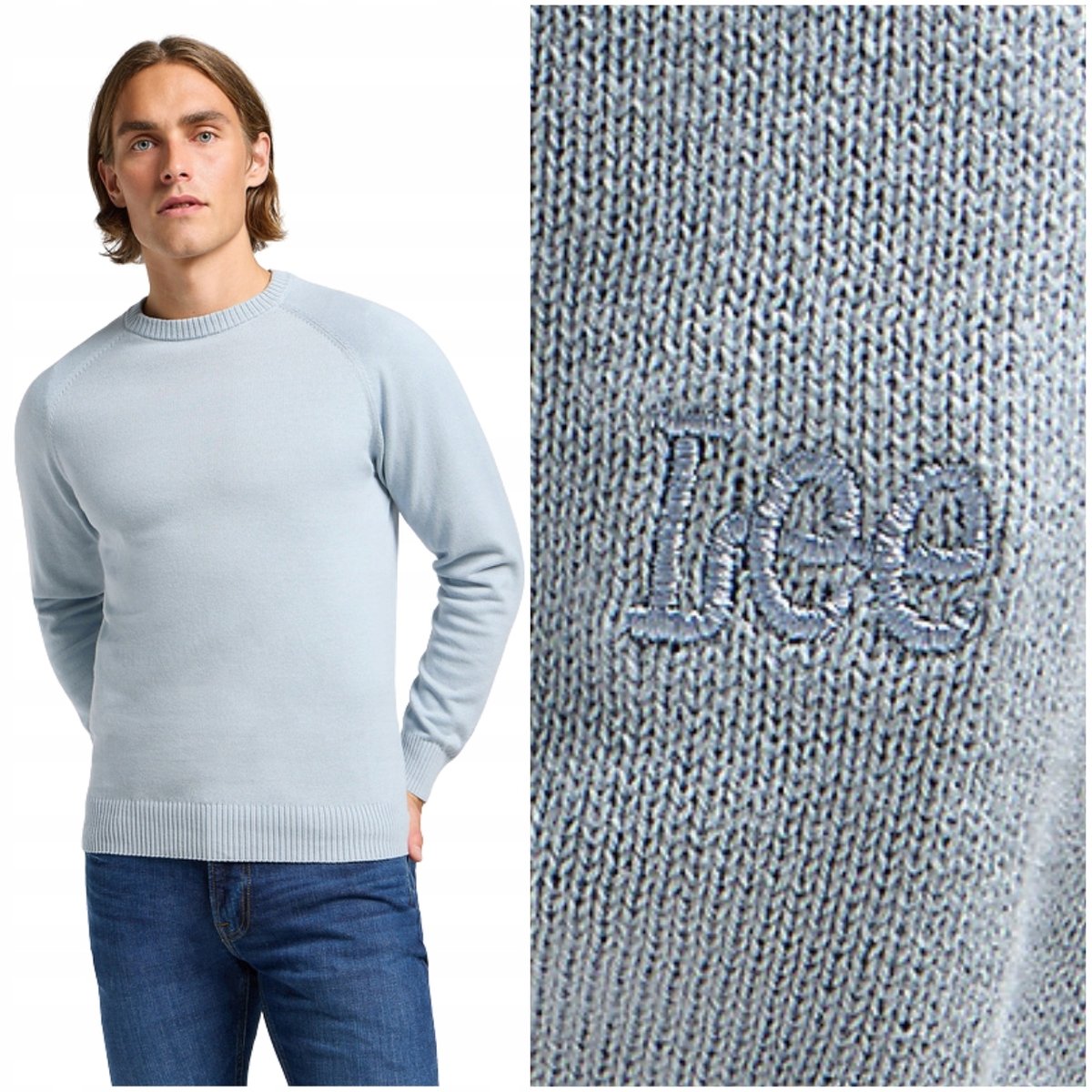 Lee CLEAN RAGLAN SWEATER Concrete dopasowany pastelowy bawełniany ...
