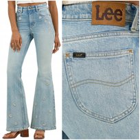 Lee HIGH RISE FLARE wysokie damskie spodnie jeansowe dzwony haft W27 L33 LEE