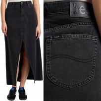 Lee MAXI SKIRT Shadow DŁUGA CZARNA JEANSOWA SPÓDNICA ROZCIĘCIE Z PRZODU W26 LEE