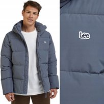 Lee PUFFER JACKET Taint Grey STALOWO - SZARA KURTKA PUCHÓWKA Z KAPTUREM XXL LEE