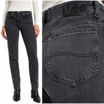 Lee RIDER JEANS czarne luźne zwężane damskie spodnie jeansowe DżETY W28 L31