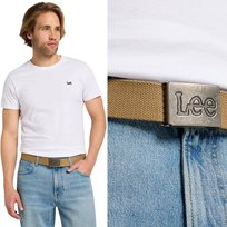 Lee WEBBING BELT GlazedGinger BEŻOWY PASEK PEŁNA KLAMRA Z LOGO Rozm. 100 cm LEE