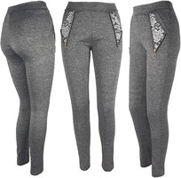 Legginsy Damskie Eleganckie Szare Wygodne Leginsy Modne Kobiece Zdobione 10