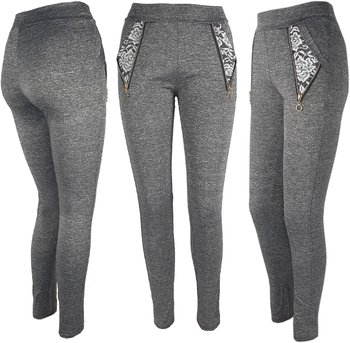 Legginsy Damskie Eleganckie Szare Wygodne Leginsy Modne Kobiece Zdobione 10 - Dajmo