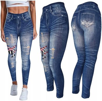 Legginsy Damskie Imitacja Dżinsu Jeans Dziury Leginsy Modne Wzory Full Stan - Dajmo