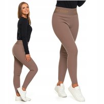 LEGGINSY DAMSKIE OCIEPLANE Prążkowane Wysoki Stan Modny Kolor MORAJ S/M