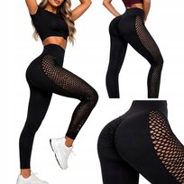 LEGGINSY DAMSKIE PUSH UP MODELUJĄCE WYSOKI STAN FITNESS SIŁOWNIA CZARNE S/M VERK GROUP