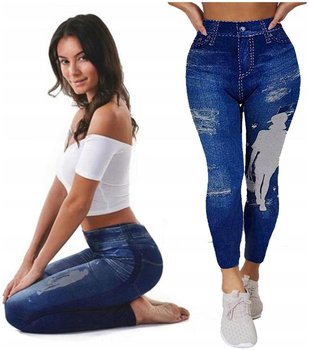 Legginsy Jeans Damskie Leginsy Bawełniane Wysoki Stan Modne Wzory Dzins - Dajmo