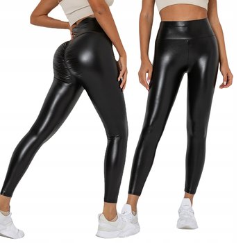 Legginsy MODNE Wysoki Stan MODELUJĄCE EKO SKÓRA z Marszczeniem CZARNE r.XL - Inna marka