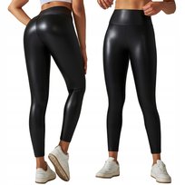 Legginsy MODNE Wysoki Stan MODELUJĄCE EKOSKÓRA Elastyczne PUSHUP CZARNE L Inna marka