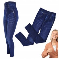 Legginsy ocieplane imitacja dżinsu damskie niebieskie wysoki stan 88