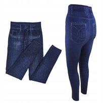 Legginsy Wzór Jeans Ciepłe Leginsy Spodnie Damskie Grube Modne Getry Lh
