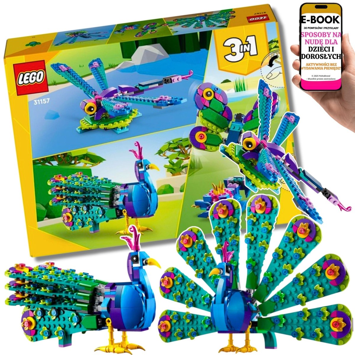 LEGO® 31157 – Zestaw 3w1 Paw + Motyl + Ważka | ZESTAW LEGO DLA DZIECI + EBOOK-3