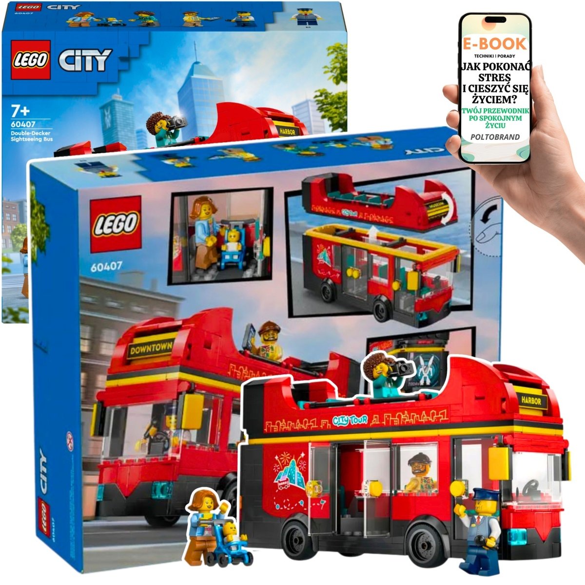 LEGO® 60407 – Kultowy Piętrowy Autobus, który Zawiezie Dziecko do Śródmieścia, Portu i Muzeum LEGO PREZENT DLA DZIECKA + EBOOK-1