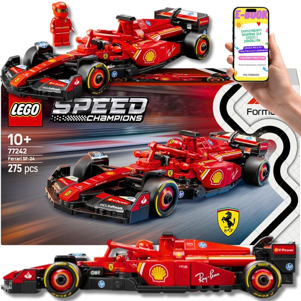 LEGO Bolid F1 Ferrari SF-24 AUTKO PREZENT • 77242 BOLID FORMUŁA 1 • ZESTAW KOLEKCJONERSKI DLA FANÓW FORMUŁY 1 • PREZENT LEGO DLA DZIECI I DOROSŁYCH ..