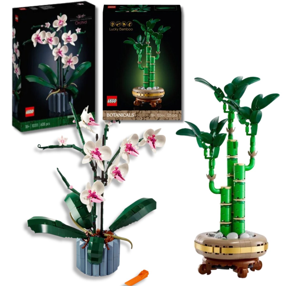 LEGO Botanicals, Icons Zestaw Klocki Dekoracyjna roślina Dracena sandera, 10344 i Orchidea, 10311