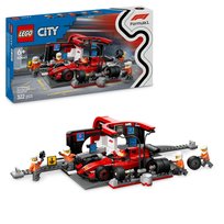 LEGO City, klocki, F1 Pit stop i mechanicy z bolidem Ferrari, 60443