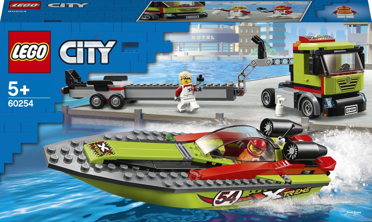 LEGO City, klocki Transporter łodzi wyścigowej, 60254