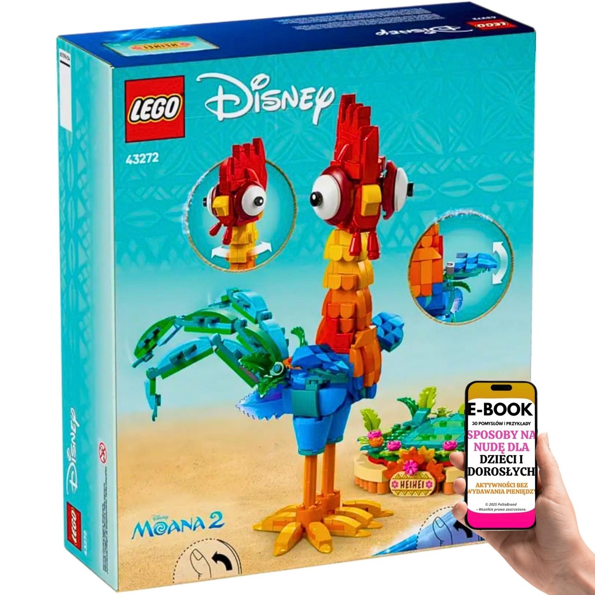 LEGO Disney Vaiana 2 – Heihei 43272 | Ruchoma figurka kurczaka z podstawą i ozdobami | Klocki do budowy dla dzieci 9+ EBOOK-3