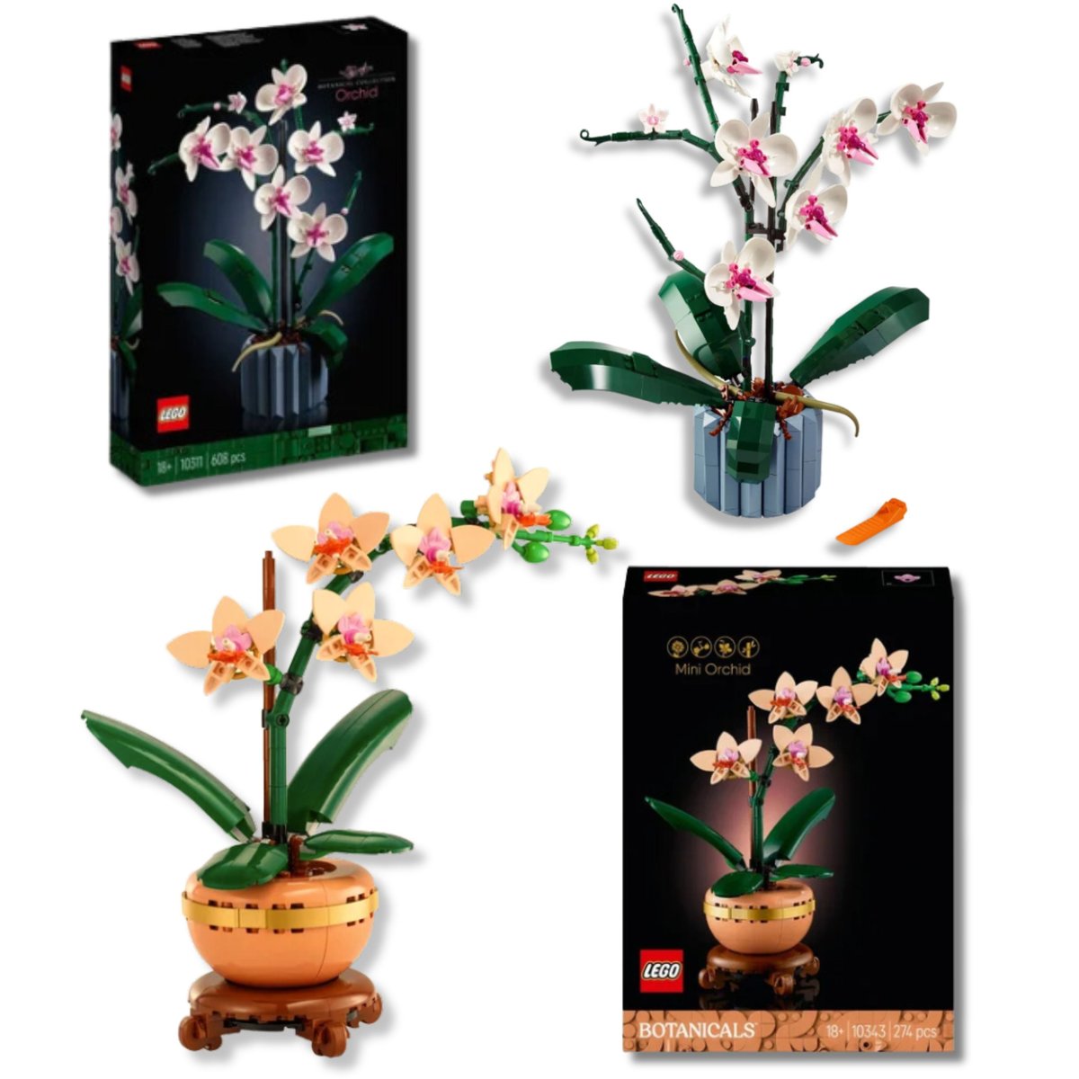 LEGO Icons, Botanical, klocki, kwiaty ZESTAW - Orchidea oraz Mała orchidea Dzień Babci 10311 10343
