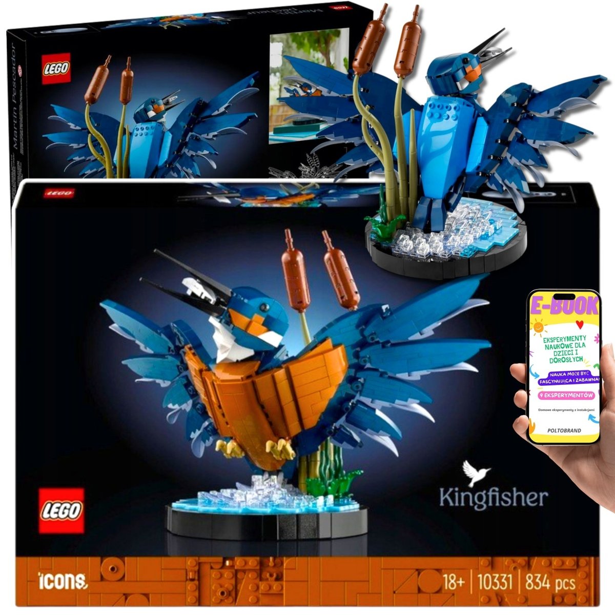 LEGO ICONS PTAK Zimorodek • majestatyczny ptak z klocków (10331) realistyczna scenka wodna i ruchome elementy | Lego Dla Chłopca i Dziewczynki + EBOOK