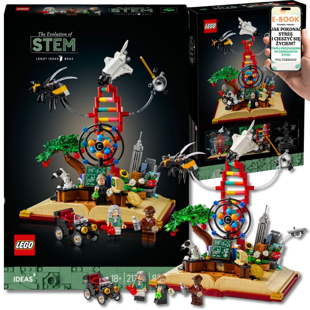 LEGO IDEAS EWOLUCJA PRZEDMIOTÓW ŚCISŁYCH, PRZEDMIOTY ŚCISŁE - PREZENT DLA NIEJ NIEGO 21355 + EBOOK-1