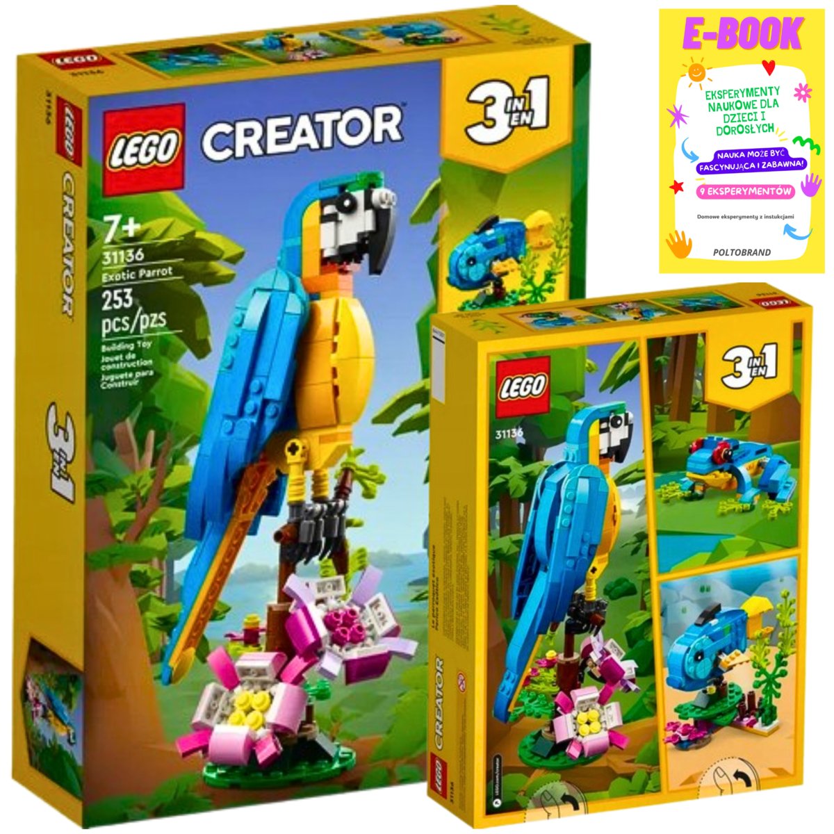 LEGO KLOCKI CREATOR - EGZOTYCZNA PAPUGA 3w1 (31136) KLOCKI NA PREZENT + EBOOK