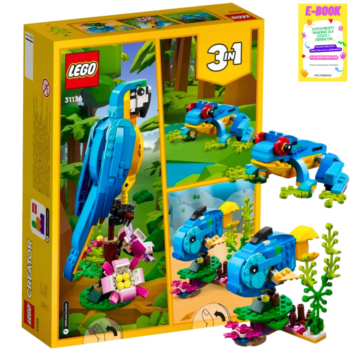LEGO KLOCKI CREATOR EGZOTYCZNA PAPUGA 3w1 - 31136 PREZENT + EBOOK